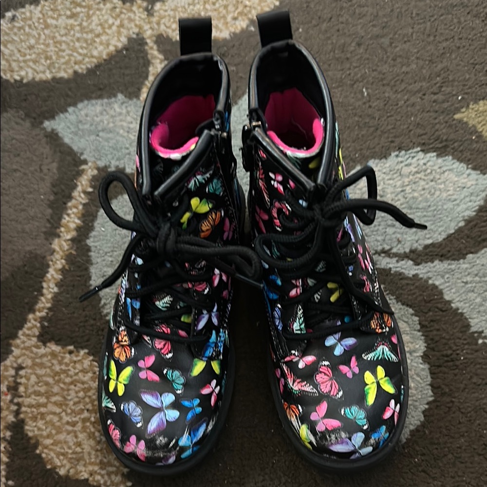Black with Colorful Butterfly Kids Boots size 11